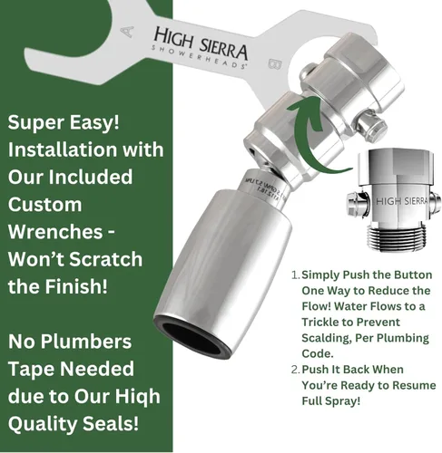 Miniatura 7 de High Sierra Showerheads® - Cabezal de ducha de metal sólido de 1.5 GPM de alta eficiencia y bajo flujo con válvula de control de presión que lo