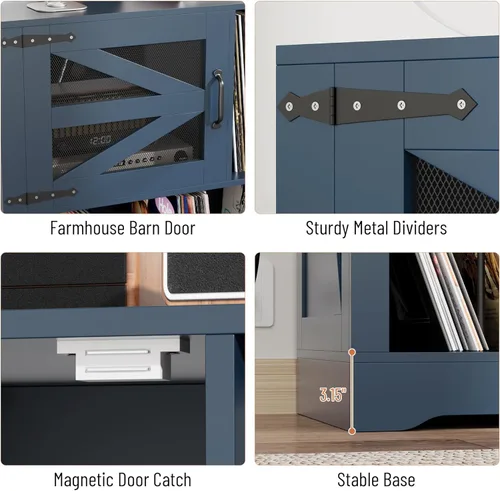 Miniatura 8 de Soporte grande para tocadiscos de 47 pulgadas con almacenamiento de vinilo, gabinete de almacenamiento de discos de vinilo para más de 500