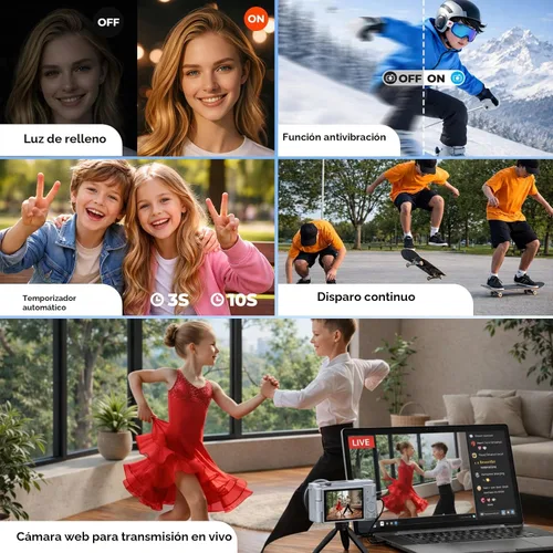 Miniatura 6 de Cámara digital 5K para fotografía, cámara de enfoque automático de 72 MP con zoom óptico 6X, cámara de vlogging de pantalla abatible de 180°