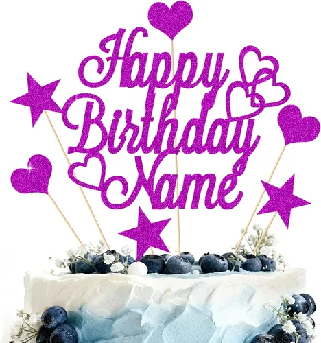 Miniatura 10 de Adorno Personalizado para Pastel de Feliz Cumpleaños Decoración para pastel con nombre personalizado Tarjeta con purpurina de doble cara