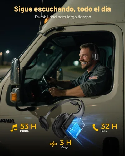 Miniatura 6 de Trucker Bluetooth Headset, Wireless Headset with Mic for Work, Upgraded V5.3 Dual Noise Cancelling Microphones, Mute Button, Multipoint, 53H