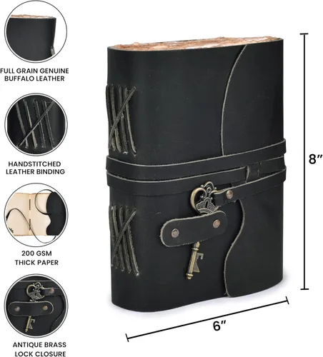 Miniatura 4 de Diario de cuero LEATHER VILLAGE – 200 páginas de papel antiguo con bordes recortados hecho a mano – Diario encuadernado en cuero para mujeres