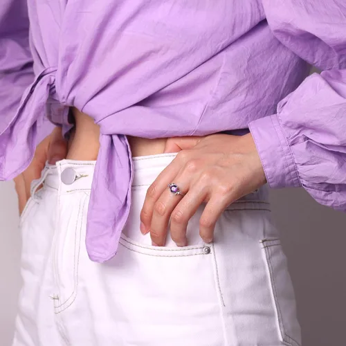 Miniatura 5 de LUO Anillo redondo de plata de ley 925 con piedra preciosa de 0.276 in para mujer