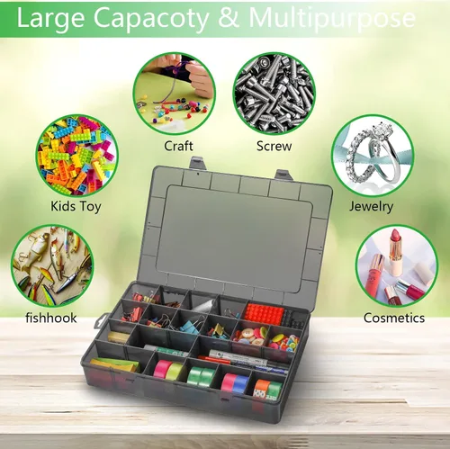 Miniatura 4 de Gbivbe Caja Organizadora de Plástico Grande con 24 Ranuras, Caja de Almacenamiento Ajustable con Divisores, Caja Transparente para Joyería, Negro-1