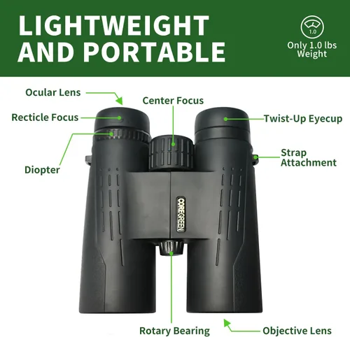 Miniatura 4 de BAK-4 - Prismáticos HD de 10 x 42 pulgadas para adultos de alta potencia, lente FMC profesional, binoculares de visión grande con visión clara
