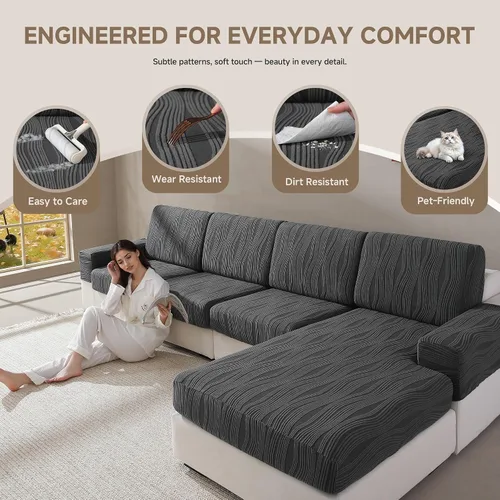 Miniatura 3 de QIANMEW Fundas de cojín para sofá, súper elásticas y lavables para asientos modulares y en forma de L, protector de muebles apto para mascotas