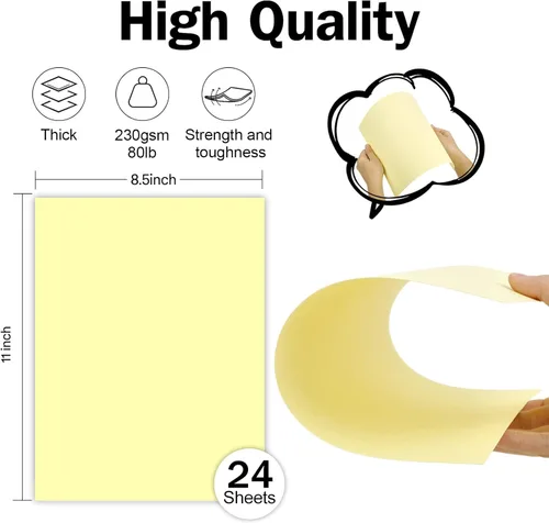 Miniatura 2 de 24 hojas de cartulina amarilla de 8.5 x 11 pulgadas, papel grueso, cartulina Goefun de 80 libras para impresora para invitaciones, menús, bodas