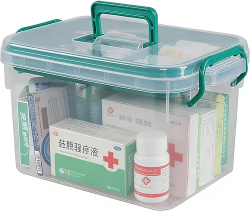 Caja de primeros auxilios para la familia, organizador de caja de medicamentos, kit de almacenamiento de medicamentos, contenedor de plástico