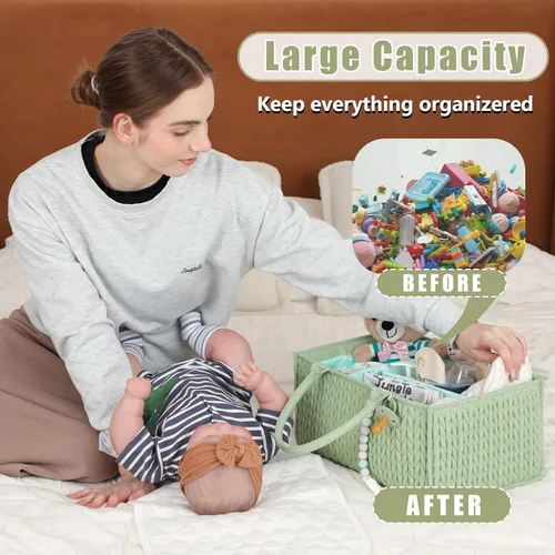 Miniatura 6 de MOMINSIDE Organizador de pañales para bebé, cesta de bebé, almacenamiento de guardería, mesa cambiadora portátil, organizador de auto para niñas