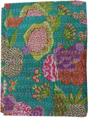 Miniatura 21 de Sophia-Art Colcha reversible de frutas indias para cama individual/king con patrón Gudri de algodón puro estilo Kantha, colcha decorativa con Rosa