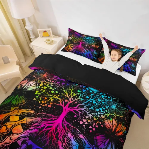 Miniatura 39 de Erosebridal Juego de ropa de cama bohemio con sol y luna, funda de edredón hippie de 3 piezas, colorida funda de edredón teñida anudada, funda