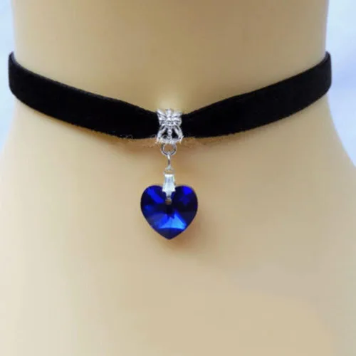 Miniatura 4 de LOYJOY - Collar con dije de corazón de diamantes de imitación cadena ajustable cadena de terciopelo para clavícula moda elegante gargantilla
