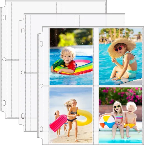 MaxGear Paquete de 30 fundas de fotos de 3.5 x 5 para carpeta de 3 anillos (240 imágenes), protectores de páginas de archivo de alta resistencia,