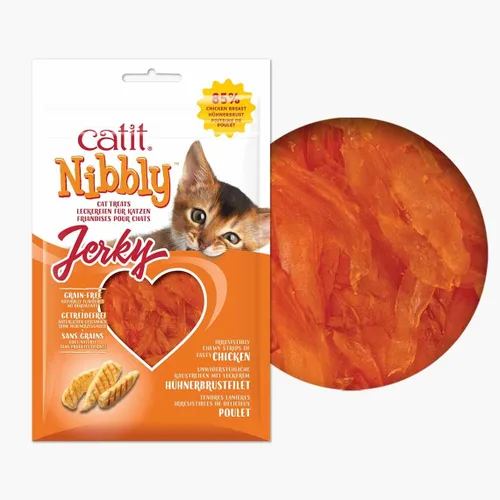 Miniatura 4 de Catit Nibbly Jerky Cat Treats, receta de pollo - Snack para gatos sin cereales, blanco 1.06 onzas (paquete de 1)