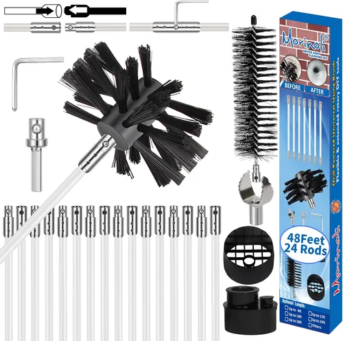 Miniatura 9 de Kit de limpieza para salida de ventilación de secadora de 60 pies - Sistema de bloqueo con botón cromado, se extiende hasta 60 pies, quita pelusa