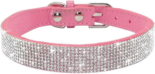 Miniatura 44 de Collar para perro con cristales de imitación, collar de piel sintética con brillantes para perro, gato y cachorro en color negro, tallas S M L XL