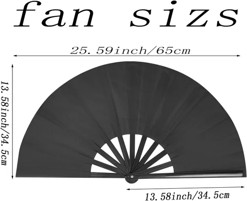 Miniatura 7 de Rave Fan - Ventilador plegable grande para baile de línea, ventiladores plegables para baile, fiesta, al aire libre, decoración (negro)