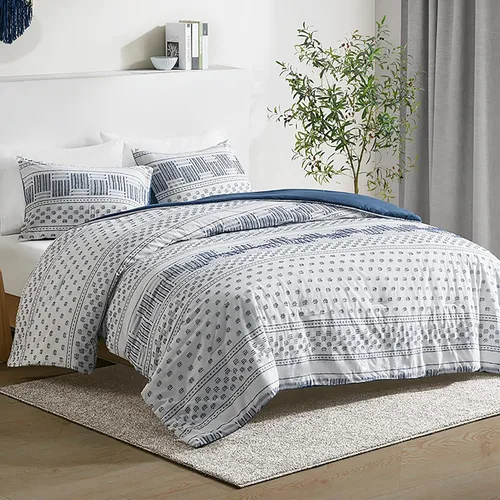 Miniatura 10 de Hyde Lane Juego de edredón bohemio tamaño Queen, ropa de cama moderna tamaño Full estilo casa de campo, parte superior de algodón con rayas jacquard