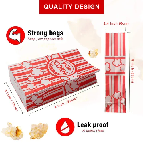 Miniatura 3 de Bolsas de palomitas de maíz, bolsas de papel para palomitas de maíz con parte inferior plana de 2 onzas para la familia, noche de película, béisbol