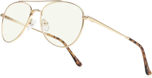 Lentes de lectura de aviador para hombres y mujeres, lentes de bloqueo de luz azul, patillas de primavera Dorado