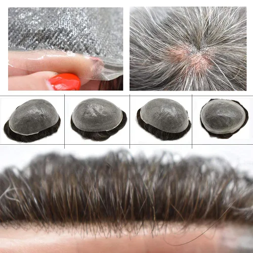 Miniatura 5 de Cabello humano para hombres, tupé, piezas de cabello humano europeo, todas las piezas de cabello en V para manualidades, 0.002 in, piel fina