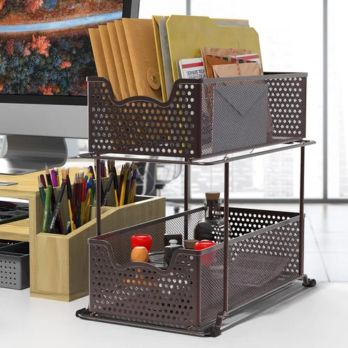 Miniatura 4 de Simple Houseware - Cajón organizador de cesta deslizante de 2 niveles, bronce