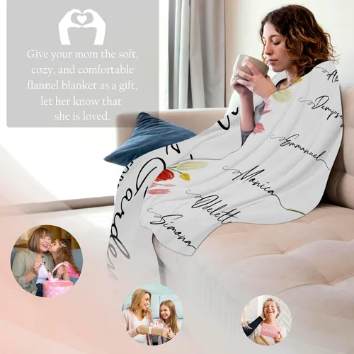 Miniatura 4 de D-Story BK-01 - Manta personalizada de jardín para mamá con nombres de niños, manta de jardín personalizada para abuela, manta de flores
