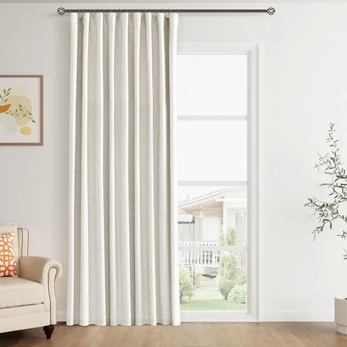 Miniatura 46 de Joywell - 2 cortinas de lino 100% opacas, con jareta/trabillas traseras/cinta para ganchos/anillas con clip, aislamiento térmico y ganchos
