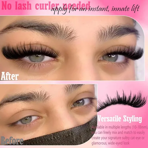 Miniatura 2 de Extensiones de racimos de pestañas voluminosas con racimos de manga puntiagudos, 300D, pestañas de 10-18 mm de grosor, extensiones de pestañas