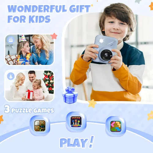 Miniatura 6 de Cámara para niños, impresión instantánea, pantalla de 3.0 pulgadas, cámara instantánea de foto de 48 MP para niños con tarjeta de 32 GB, juguete