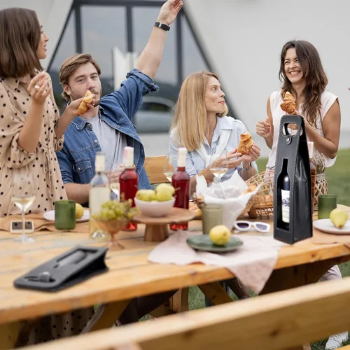 Miniatura 7 de Abbylike 4 bolsas de vino reutilizables de cuero para vino, bolsa de mano, bolsa de regalo para botella individual, champán, cerveza, bolsas