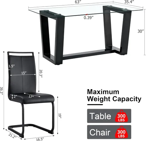 Miniatura 2 de Ebullient - Juego de mesa de comedor de cristal para 4, juego de mesa de comedor moderno para 4, tablero de vidrio templado con patas trapezoidales