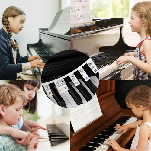 Miniatura 6 de Etiquetas de notas extraíbles para teclado de piano, 88 teclas para guías de notas para principiantes, hechas de silicona, viene con clip de libro
