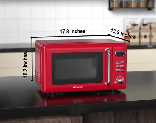 Miniatura 6 de Emerson MWR7020RD Horno Microondas Compacto Retro de Encimera con Control de Botones, Pantalla LED, 700W 5 Niveles de Potencia, 8 Menús Automáticos