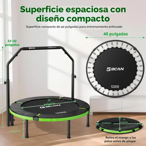 Miniatura 9 de BCAN SP3 40"/48" Foldable Mini Trampoline, Rebounder Trampoline for Adults, U/T Adjustable Foam Handle, Exercise Rebounder for Adults Indoor/Garden