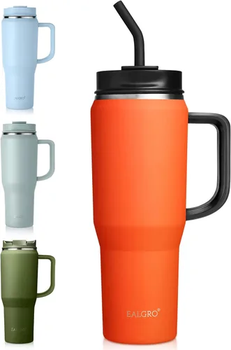 Miniatura 23 de EALGRO Botella de agua aislada de 40 onzas con popote y asa, frasco de agua deportivo de metal grande, taza de café de viaje de acero inoxidable