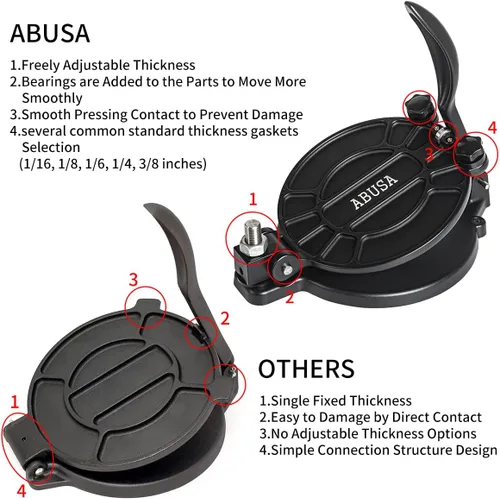 Miniatura 4 de ABUSA Prensa para Tortillas Ajustable en Grosor de 8 Pulgadas Fabricante de Tortillas Negro - Roti, Prensa de Masa, Dosa, Tawa, Tamal, Pizza