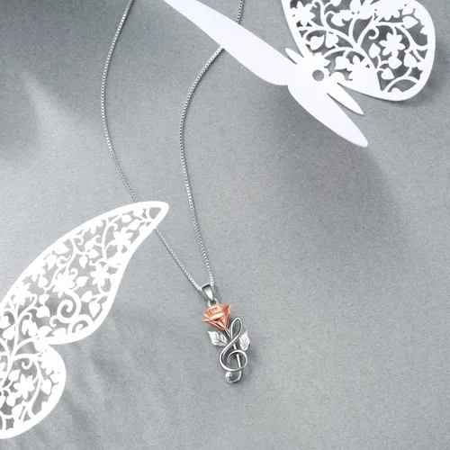 Miniatura 4 de Collar de plata de ley con flores de rosa, aretes, oro rosa con texto en inglés "I Love You Forever", regalo de joyería para mujeres y mujeres