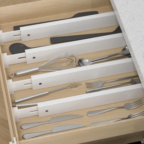 Miniatura 2 de Divisor de bambú para cajones de cocina, paquete de 4, organizador de cajones de utensilios ajustable de 17-22 pulgadas para tocador, baño, Blanco
