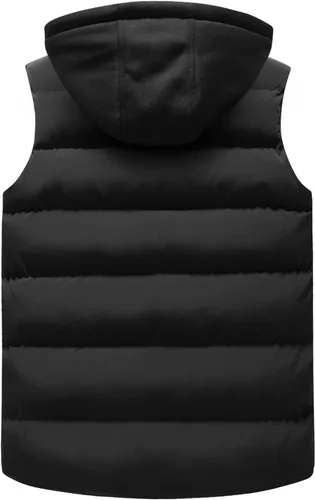 Miniatura 22 de WENKOMG1 Chaleco con capucha con doble cremallera para hombre, abrigo de color sólido, abrigo cálido y grueso, sin mangas, chaqueta suelta