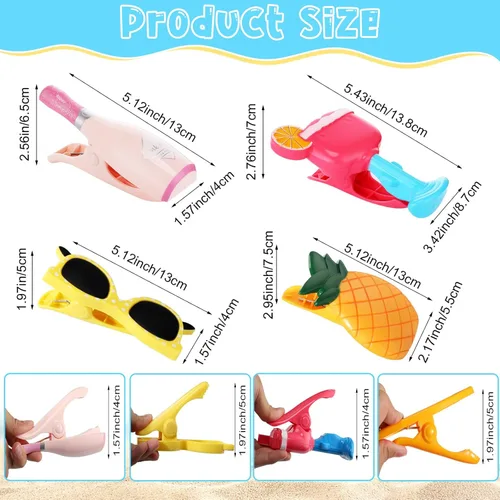 Miniatura 2 de Sieral 8 clips para toallas de playa, sillas de playa, piscina, clips para sillas, soporte de plástico resistente al viento, divertidas pinzas