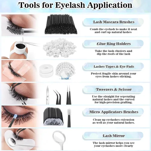 Miniatura 7 de Kit de extensión EyeLash para principiantes, kit profesional de práctica de extensión de pestañas con todo, cabeza de maniquí, pegamento de pestañas