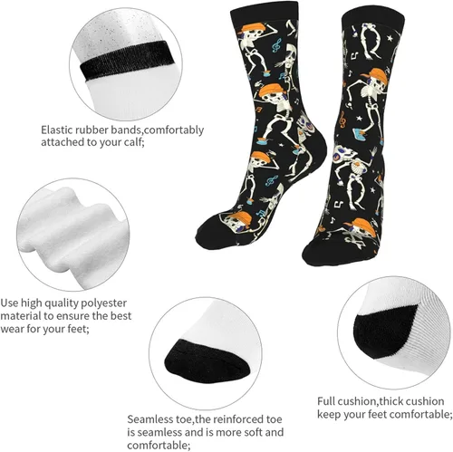 Miniatura 5 de Calcetines de compresión para mujer, Halloween Calabaza Bat Star Funny Crazy Calcetines para hombre Novedad Crew Calcetines Regalo, Esqueleto