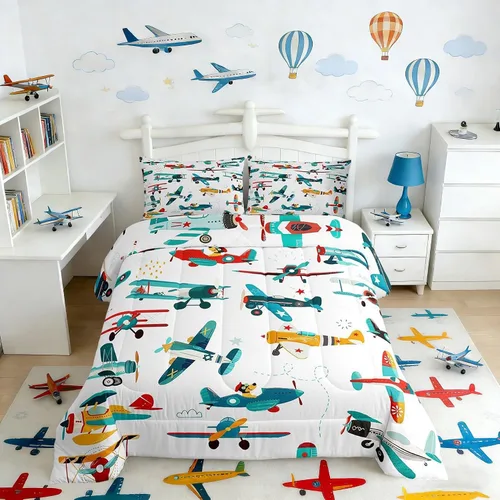 Miniatura 23 de Castle Fairy Juego de edredón con diseño de gato lindo para niños, tamaño twin, juego de ropa de cama con hojas de flores, luna, noche y cielo
