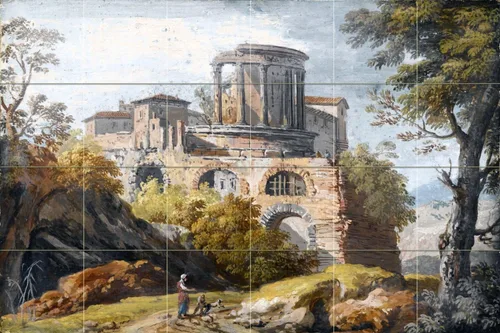 El Templo de Vesta en Tivoli by Giovan Battista busiri Mural de Azulejos baño cocina pared Backsplash detrás de estufa Variedad fregadero Splashback