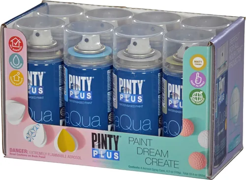 Miniatura 9 de Pintyplus Aqua Mini pintura en aerosol - Juego de 8 latas a base de agua de 4.2 onzas. Acabado ultra mate. Perfecto para artes y manualidades.