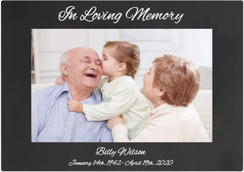 in Loving Memory - Marco de fotos de aluminio anodizado grabado para colgar o mesa, recuerdo personalizado, marco de fotos conmemorativo, añade el