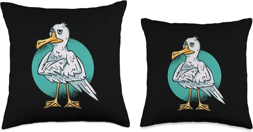 Miniatura 3 de Funny seagull comic graphic for coast of East Frisians and North Sea Throw Pillow