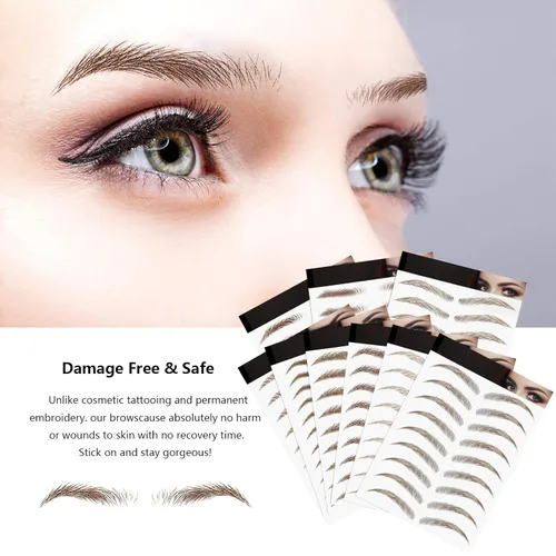 Miniatura 5 de Blulu 18 hojas de calcomanías impermeables para tatuajes de cejas, 180 pares de tatuajes temporales de cejas 4D, transferencia de cejas similar al