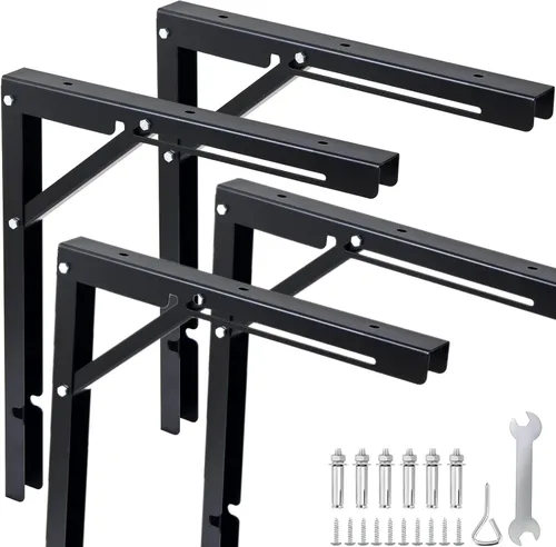 Miniatura 8 de Soportes plegables para estantes de 24 pulgadas, soporte de estante plegable de metal resistente para mesa de banco, bisagra de estante montado